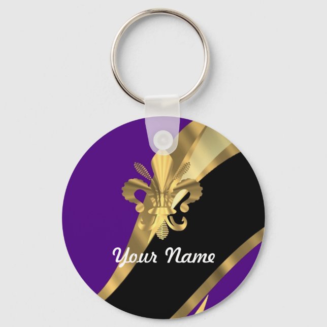 Purple & gold fleur de lys key ring (Front)