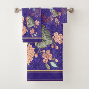 Purple Gold Floral Bath Towel Set