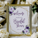 Purple Gold Floral Bridal Shower Welcome Poster<br><div class="desc">This elegant bridal shower suite features a burgundy and blush bouquet set within a modern gold geometric frame. This suite includes enclosure cards, signs, and personalized party supplies like napkins. If you need assistance with personalization, including color or wording changes, or if you notice a missing item, please don't hesitate...</div>