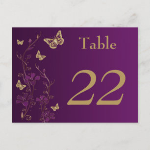 Purple, Gold Floral Butterflies Table Number Card