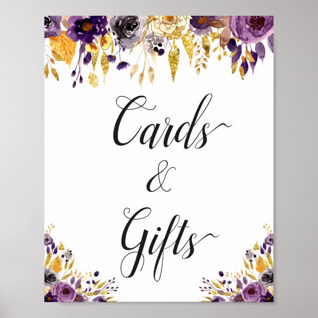 Purple Gold Floral Cards and Gifts Sign (Front)