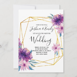 Purple Gold Floral Elegant Wedding Invitation