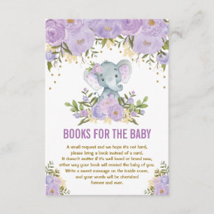 Purple Gold Floral Elephant Books for Baby Enclosure Card