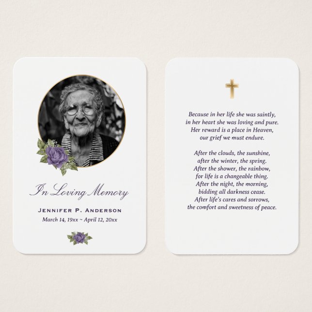 Purple Gold Floral Funeral Prayer Card (Front & Back)