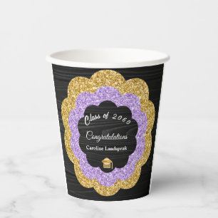 Purple Gold Floral Graduation Party Paper Cups
