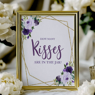 Purple Gold Floral How Many Kisses Sign