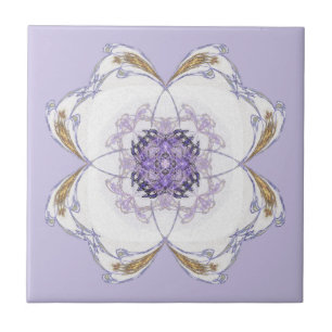 Purple, Gold Floral-Look Fractal Art Lavender Ceramic Tile