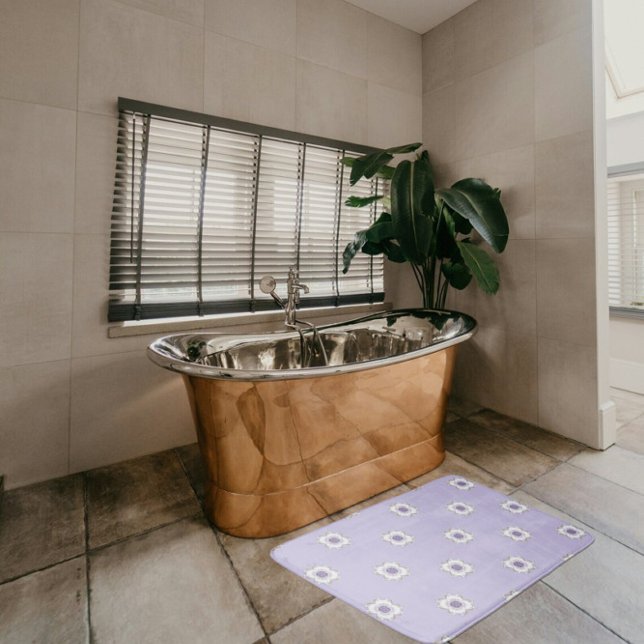 Purple Gold Floral-Look Fractal Art Tiled Lavender Bath Mat (Creator Uploaded)