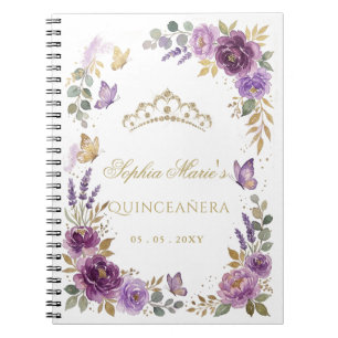 Purple Gold Floral Quinceañera Guest book