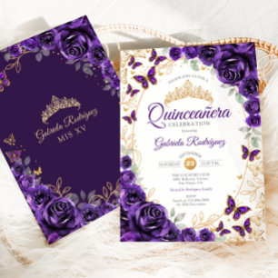 Purple Gold Floral Quinceanera Invitation