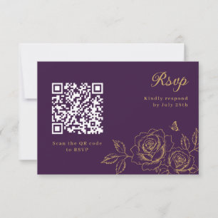 Purple & Gold Floral Quinceañera RSVP QR Code Card