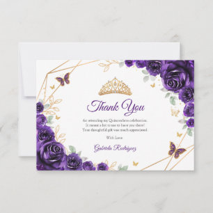 Purple Gold Floral Quinceanera Thank You Card