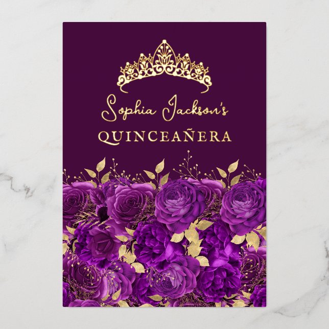 Purple Gold Floral Rose Quinceanera (Front)
