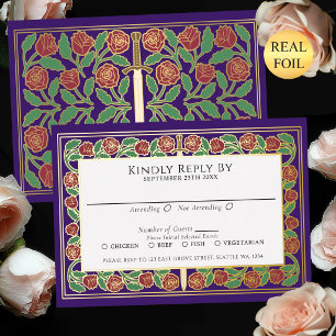 Purple Gold Floral Sword Royal Wedding RSVP