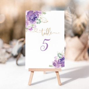 Purple gold floral table number