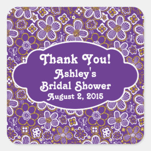 Purple Gold Floral Thank You Bridal Shower Square Sticker