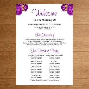 Purple/Gold Floral Wedding Ceremony Program Sign