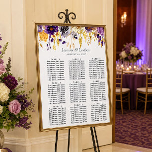 Purple Gold Floral Wedding Seating Chart
