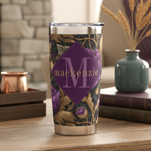 Purple Gold Floral William Morris Elegant Monogram Insulated Tumbler
