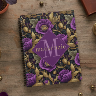 Purple Gold Floral William Morris Elegant Monogram Planner