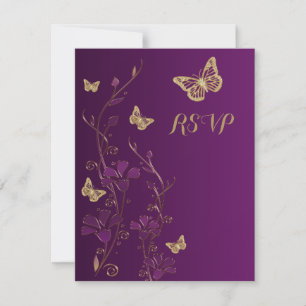 Purple, Gold Floral with Butterflies Reply Card