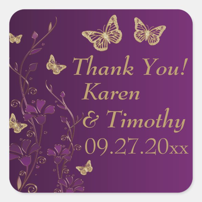 Purple, Gold Floral with Butterflies Sticker (Front)