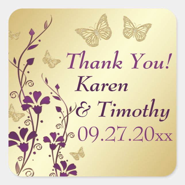 Purple, Gold Floral with Butterflies Sticker (Front)