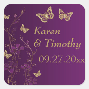 Purple, Gold Floral with Butterflies Sticker