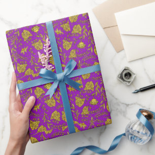 Purple & Gold Floral Wrapping Paper