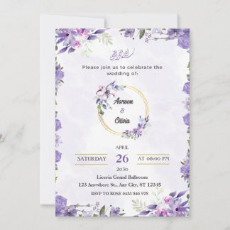 Purple Gold Flower Muslim Wedding invitation