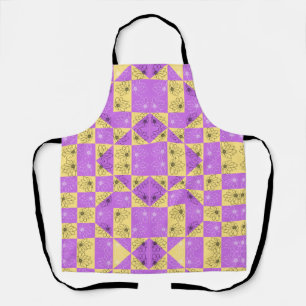 Purple gold Flower seamless Checkerboard pattern Apron