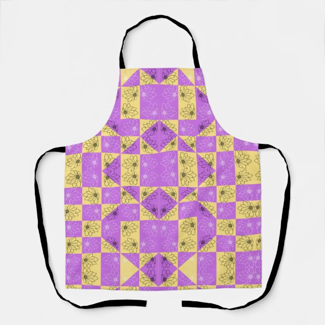 Purple gold Flower seamless Checkerboard pattern Apron (Front)