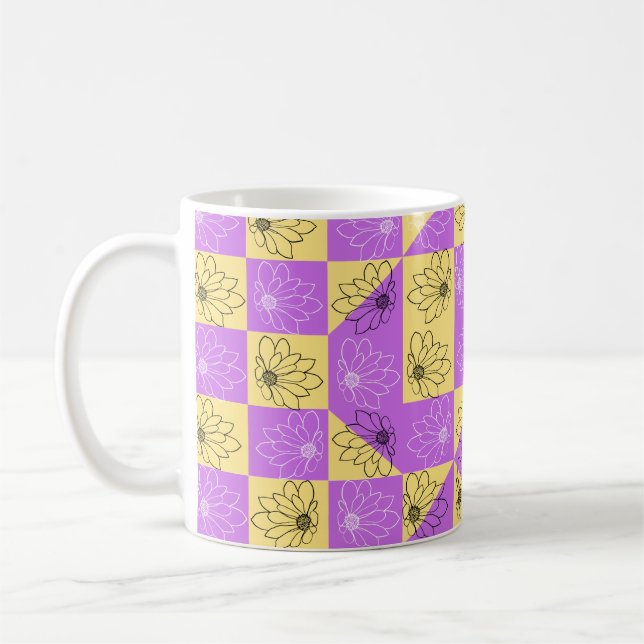 Purple gold Flower seamless Checkerboard pattern Coffee Mug (Left)