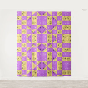 Purple gold Flower seamless Chequerboard pattern Tapestry