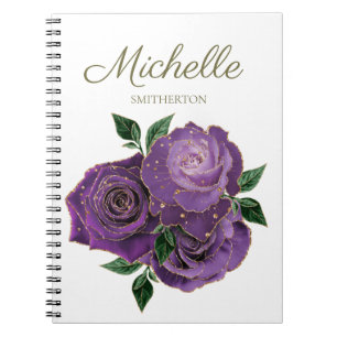 Purple Gold Flowers White Custom Notebook