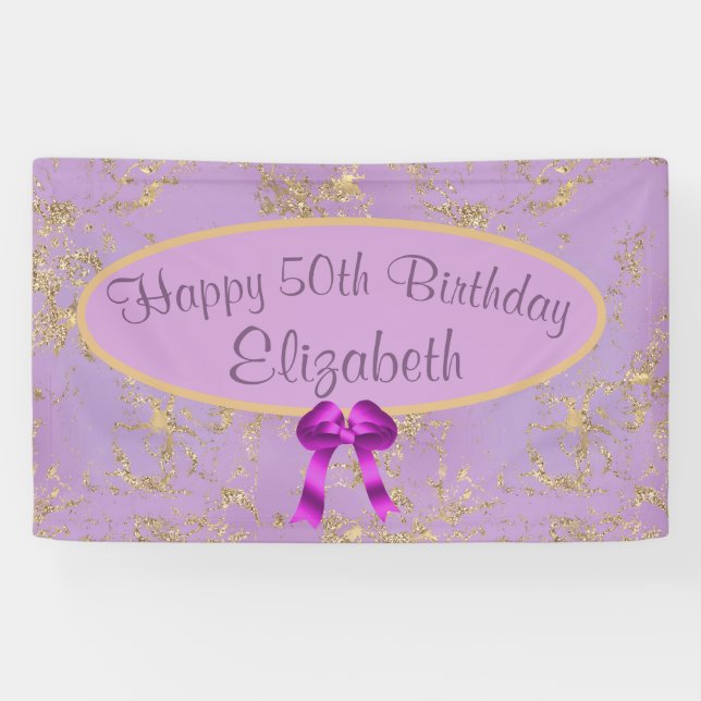 Purple Gold Foil 50th Birthday  Banner (Horizontal)