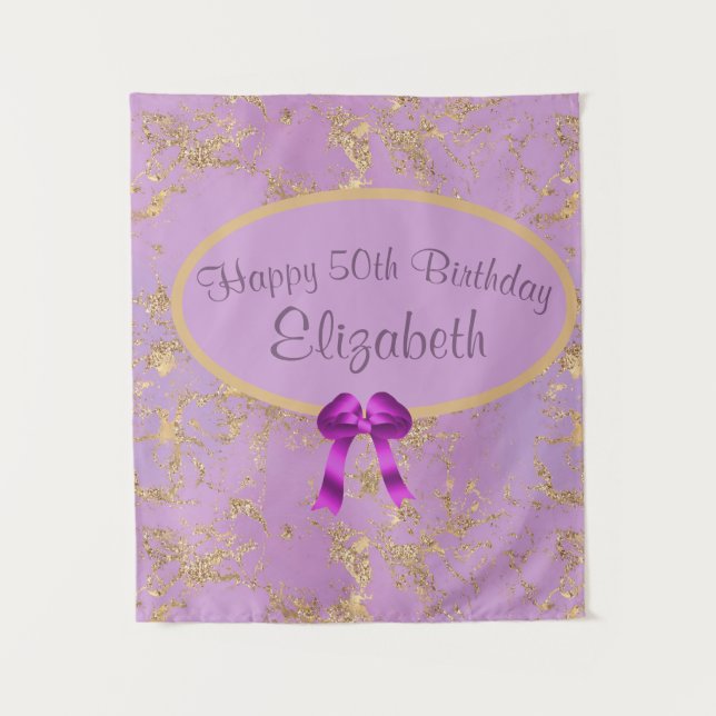 Purple Gold Foil 50th Birthday  Tapestry (Front)