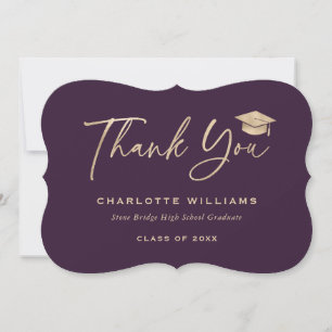 Purple Gold Foil Graduation Cap Elegant Thank You Card