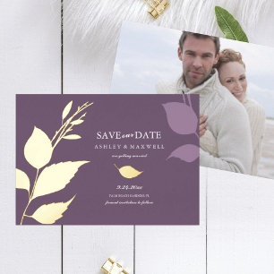 Purple Gold Foil Photo Wedding Save the Date