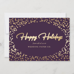 Purple Gold Foil Snow Modern Business Holiday Card