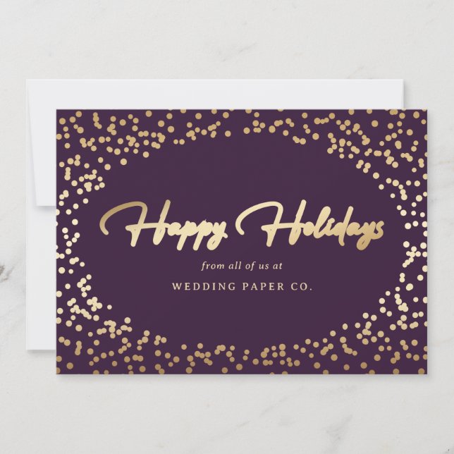 Purple Gold Foil Snow Modern Business Holiday Card (Front)