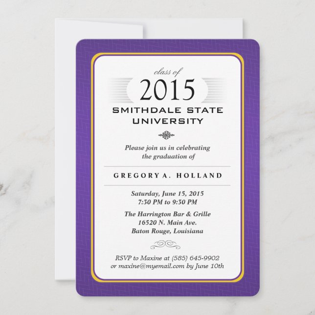 Purple & Gold Formal Graduation Party Invite (Front)