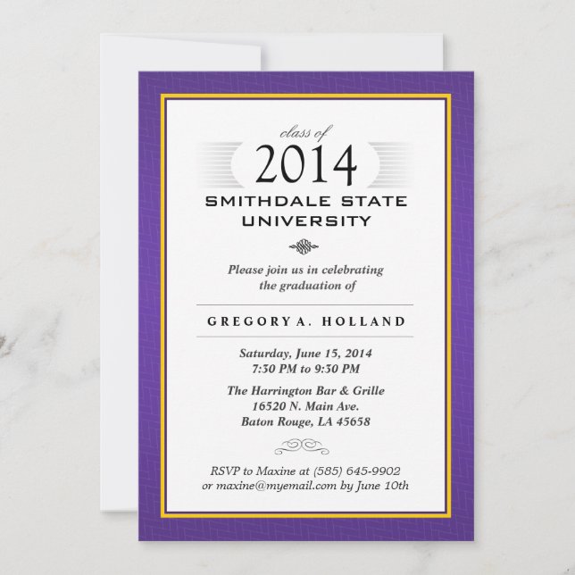 Purple & Gold Formal Graduation Party Invite (Front)