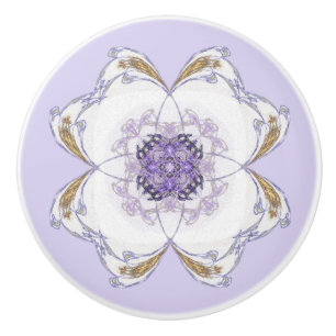 Purple & Gold Fractal Art Floral-Look Light Purple Ceramic Knob