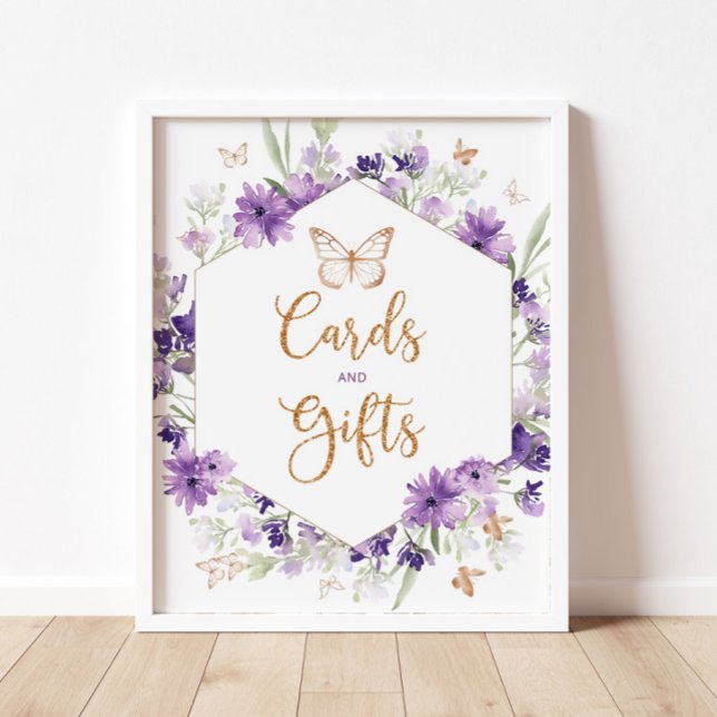 Purple gold frame butterfly cards and gifts poster (Creator Uploaded)