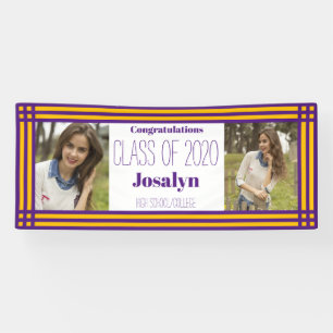Purple Gold Geometric Photo Graduation Party Banner
