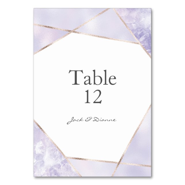 Purple & Gold Geometric Wedding Table Numbers (Front)