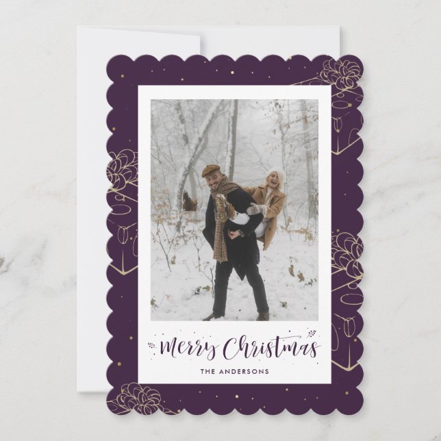 Purple Gold Gift Photo Christmas Card (Front)