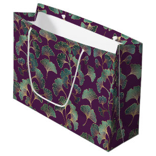Purple Gold Ginkgo Japanese Botanical Pattern Large Gift Bag