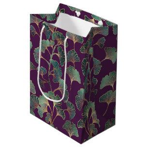 Purple Gold Ginkgo Japanese Botanical Pattern Medium Gift Bag